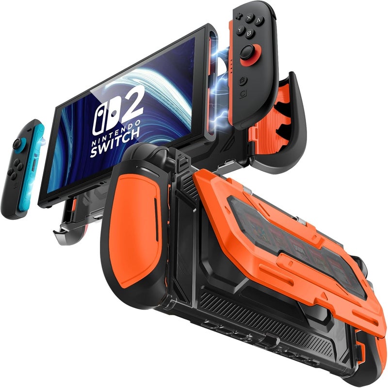 Mumba Dockable for Nintendo Switch 2 Case with Flip Stand, [Titan] Ergonomic Switch 2 Grip Protective Cover Holds 5 Game Cards & 2 TF Cards TPU Accessories and Quick-Release Joy-Con Design (Orange) - Image 1
